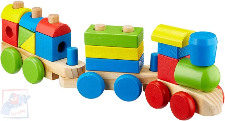 WOODY Trenino di legno da infilare con forme - 18 pezzi