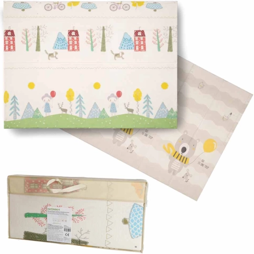 Tappetino pieghevole in schiuma bifacciale per bambini 150 × 200 cm – alberi e orsetti