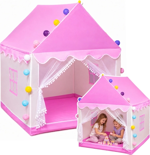 Tenda per bambini a casetta con lucine LED per la cameretta, rosa