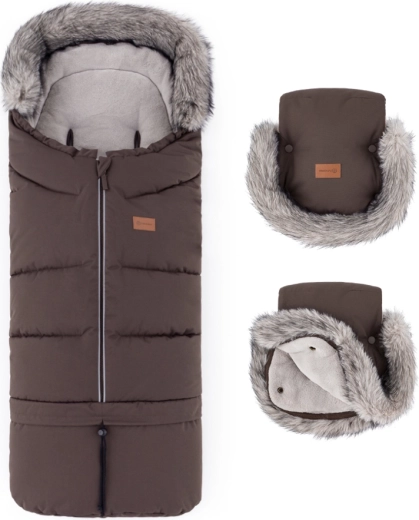 PETITE&MARS set sacco invernale Arctic 4in1 + guanti da passeggino Furry rich brown