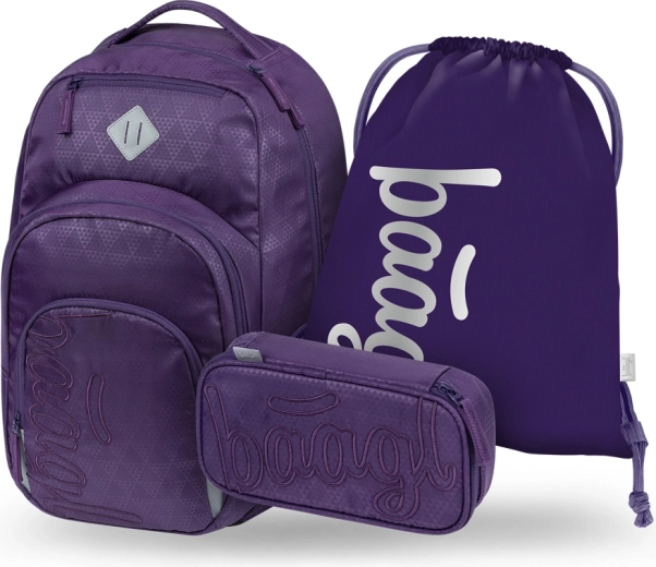 Set Baagl Coolmate Plum – zaino scolastico, astuccio e sacca