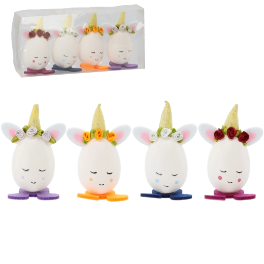 Decorazioni pasquali uova con orecchie e cappellino, set 4 pz CHOMIK