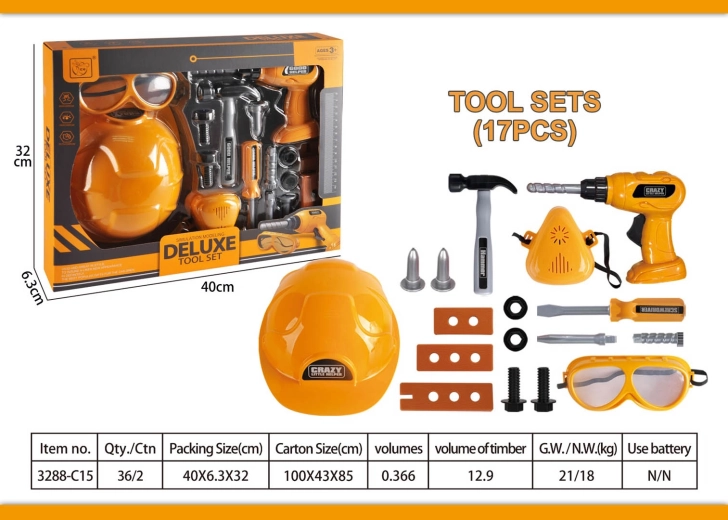 Set di attrezzi per piccoli tuttofare giallo con casco