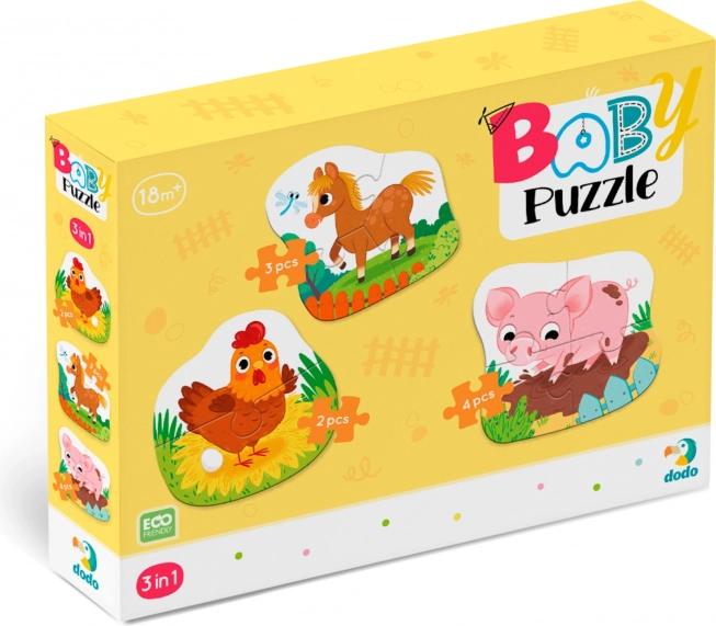 Baby puzzle Animaletti della fattoria 3in1 (2, 3, 4 pezzi) DODO