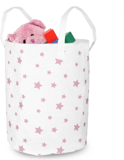 Cesto in tessuto per giocattoli Nukido bianco con stelline rosa