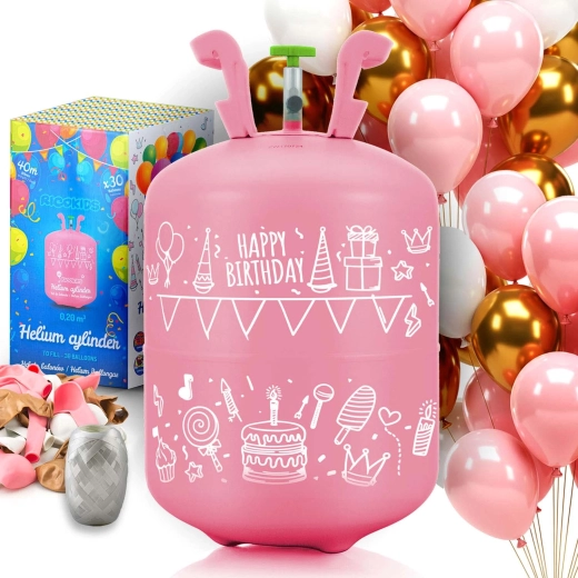 Bombola di elio monouso 0,20 m³ con palloncini e nastro RICOKIDS