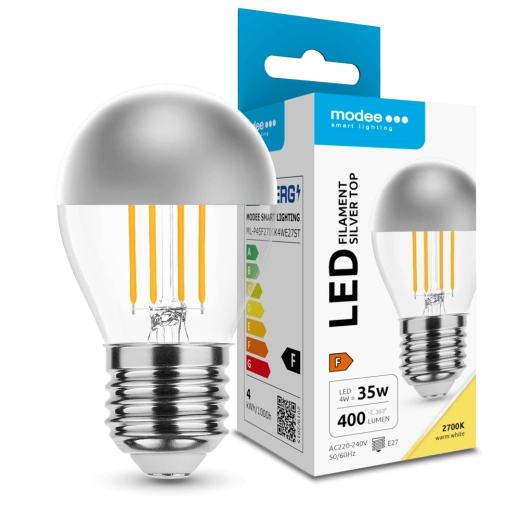 Modee Lampadina LED Filament Globe Mini P45 Silver Top 4 W E27 400 lm bianco caldo