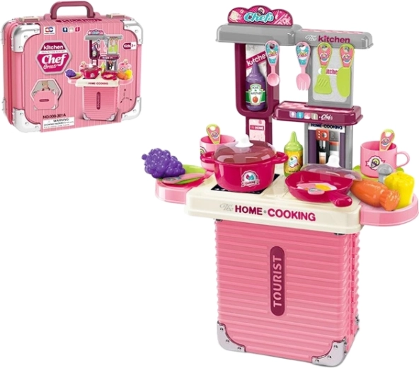 Cucina giocattolo per bambini in valigetta con accessori