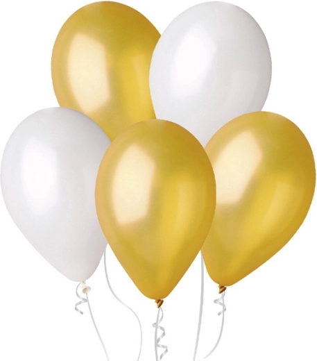 Palloncini metallici 25 cm – oro e perlato, 100 pz