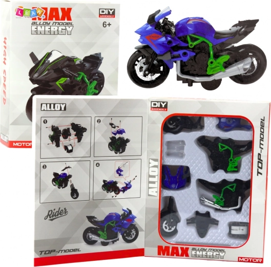 Modello motociclo fai-da-te in metallo 1:14 verde‑blu