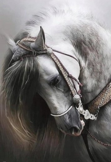 Pittura diamantata – ritratto di cavallo bianco 30 × 40 cm
