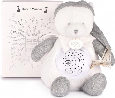 Doudou et Compagnie lucina notturna musicale con proiezione di stelle, orsacchiotto grigio – confezione regalo