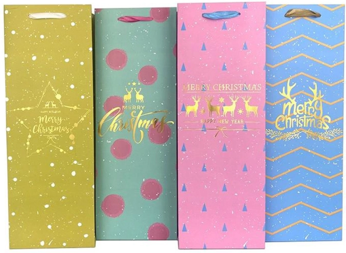 Borsa regalo natalizia per vino 36 × 12,5 × 8,5 cm (mix di motivi)