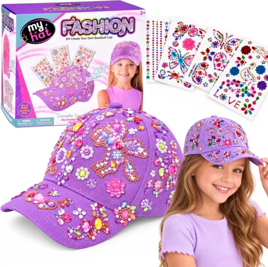 Kit fai da te per decorare un cappellino con visiera – lavanda + adesivi diamantati - 1 pezzo