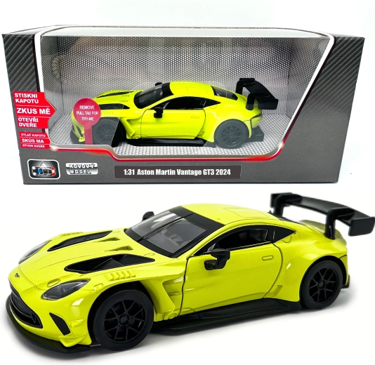 Modello in metallo Aston Martin Vantage GT3 con luci e suoni in scala 1:31