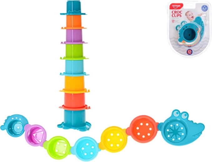 Piramide e bicchierini collegabili per l’acqua coccodrillo 2in1, 8 pz (12m+)