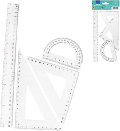 Set geometrico 4 pz (righello 30 cm, 2× squadra, goniometro)