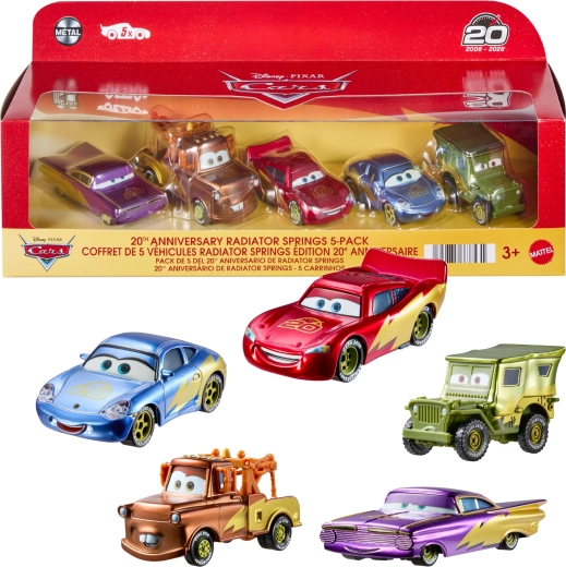 Mattel Disney Pixar Cars set da collezione anniversario con 5 macchinine in metallo per il 20° anniversario