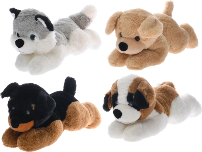 Cagnolino di peluche sdraiato 32 cm, vari colori