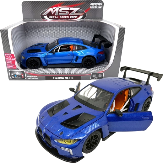 Modello in metallo 1:24 BMW M4 GT3 blu con luci e suoni