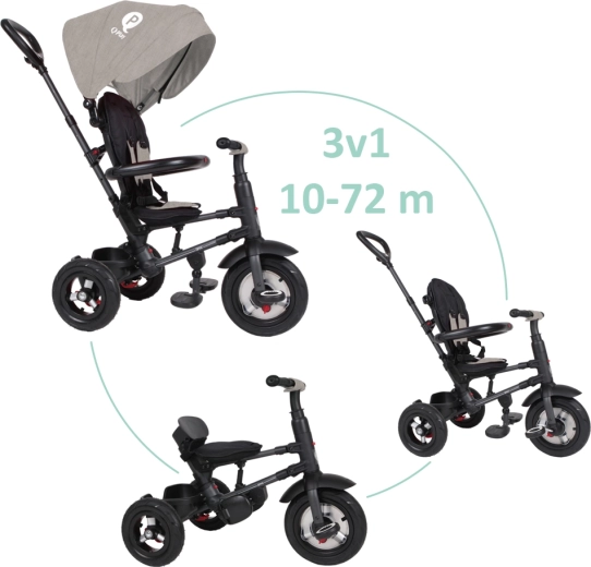 QPlay triciclo Rito Air Gel Grey per bambini 10–72 mesi