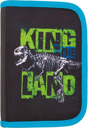 Astuccio scolastico con dinosauri, 1 scomparto, 2 alette – completamente accessoriato