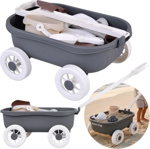 Elegante set da sabbia con carrellino, secchiello e formine – 16 pezzi