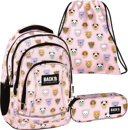 Set scolastico BackUP Muffins Animals 3in1 – zaino, astuccio e sacca