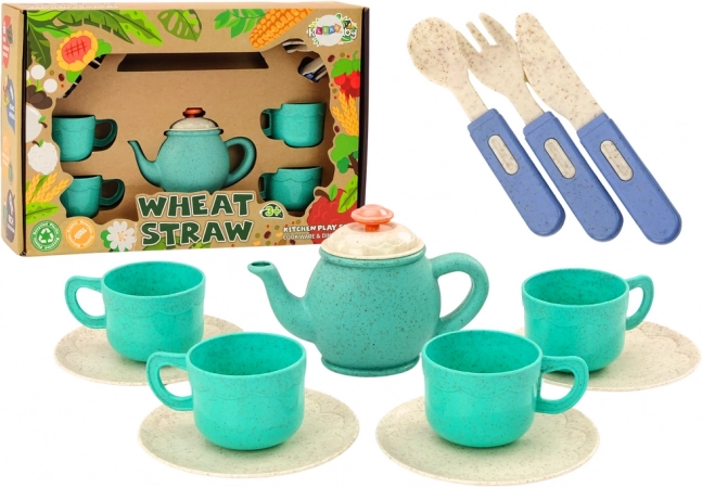 Set di stoviglie con tazze, piattini, posate e teiera 22 pezzi