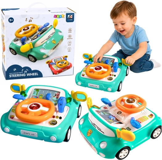 Pannello di comando interattivo a forma di macchinina per bambini con luci e suoni (blu)