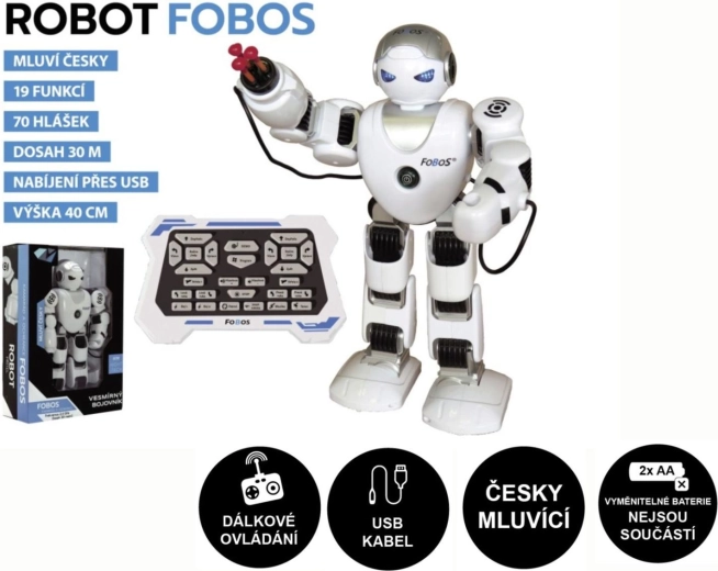 Robot interattivo FOBOS RC, camminante e parlante in ceco, 40 cm, ricarica USB