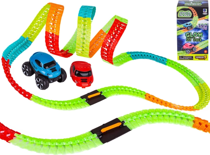 Pista da corsa per auto elastica con elementi luminosi (192 pezzi)