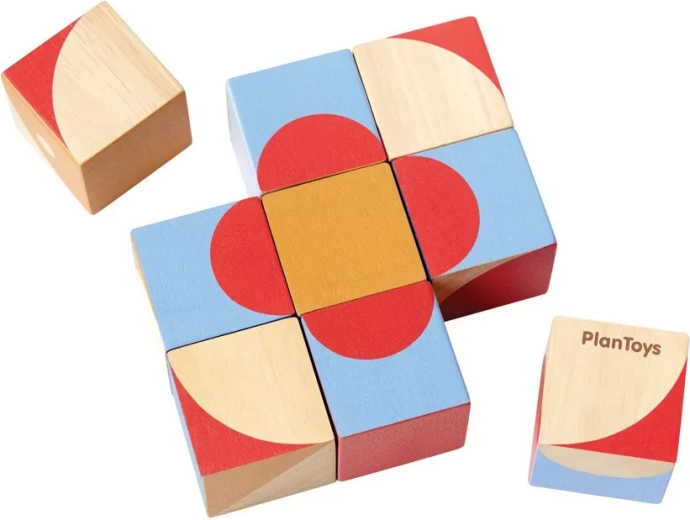 PlanToys cubi in legno con immagini geometriche (9 pz)