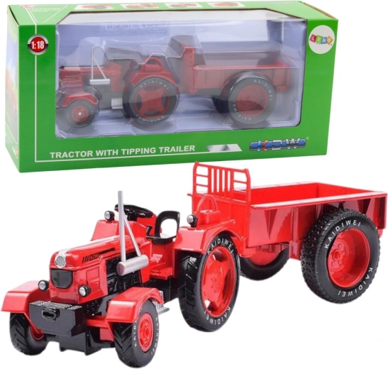 Trattore rosso in metallo con rimorchio 1:18