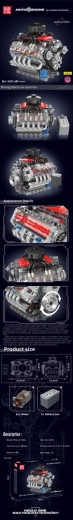 Set di costruzione Mould King motore V8, 488 pezzi