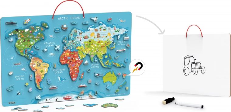 Viga lavagna educativa 2 in 1 con mappa magnetica del mondo Montessori
