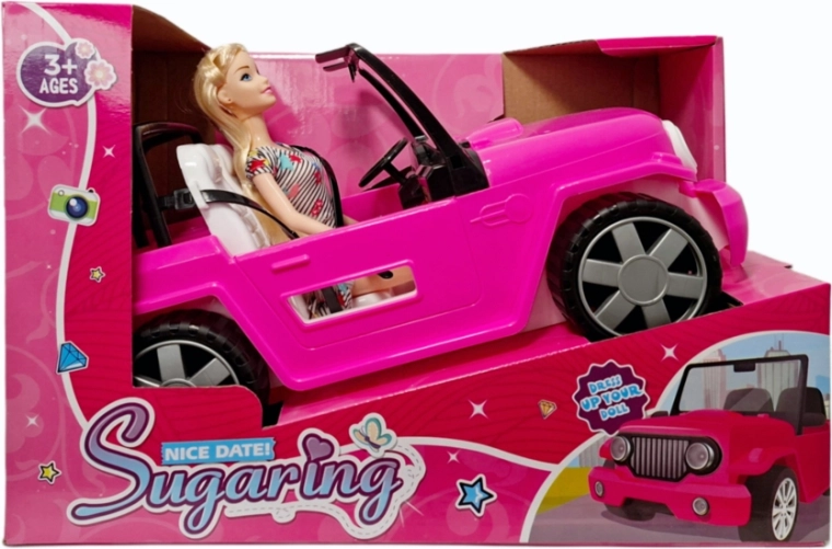 Auto per bambola con bambola - cabriolet in colore rosa scuro