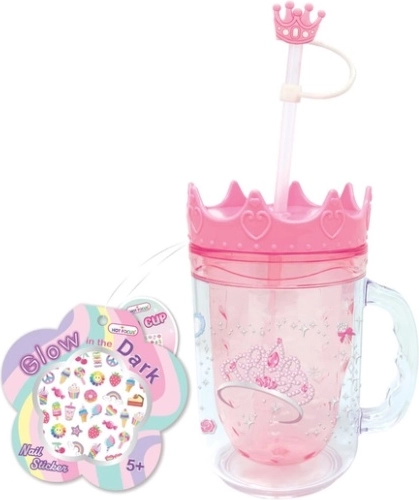 Hot Focus bicchiere per bambini con cannuccia e adesivi principessa