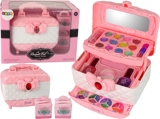 Valigetta cosmetica per bambini rosa e bianca con make-up e sorpresa