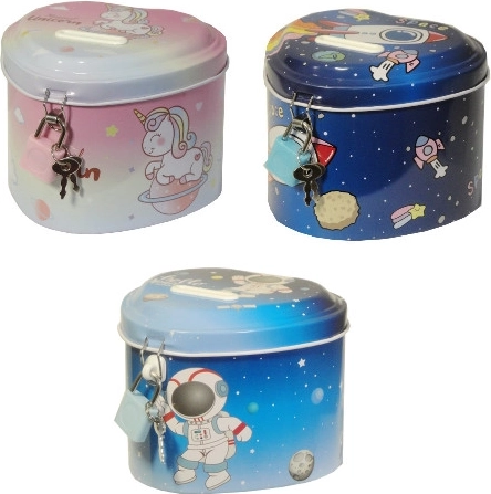 Salvadanaio per bambini a forma di cuore con motivo spaziale