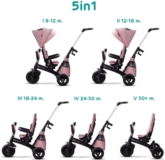 Kinderkraft Easytwist triciclo premium per bambini con sedile girevole mauvelous pink