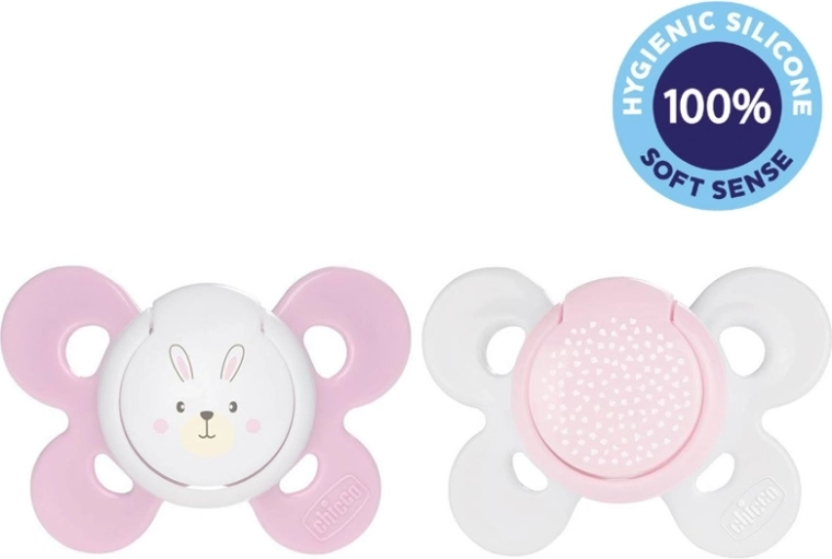 Chicco succhietto Physio Comfort in silicone 2–6 mesi, motivo femminile con coniglietto/puntini, 2 pz