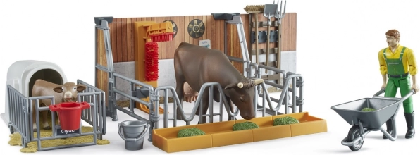 Stalla per bovini con figurine e accessori