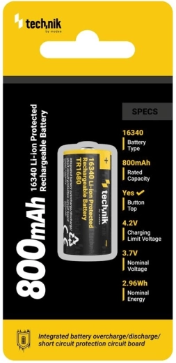 Batteria ricaricabile 16340 (RCR123) 800 mAh 3,7 V