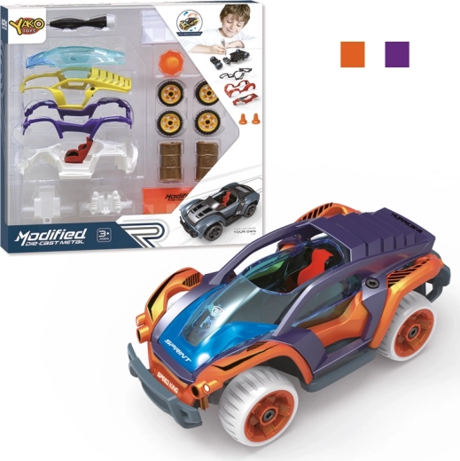 Kit auto 1:32 con meccanismo pull-back – viola, 17 pezzi