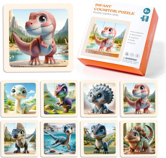Puzzle in legno dinosauri, 8 pezzi