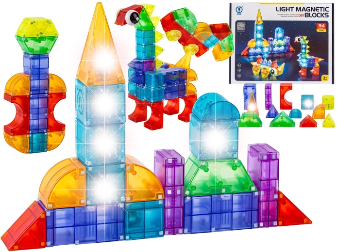 Mattoncini da costruzione magnetici luminosi 3D – 94 pezzi