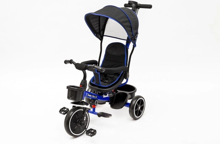 Triciclo Bauerkraft 2 in 1 con sedile girevole e tettuccio, blu navy