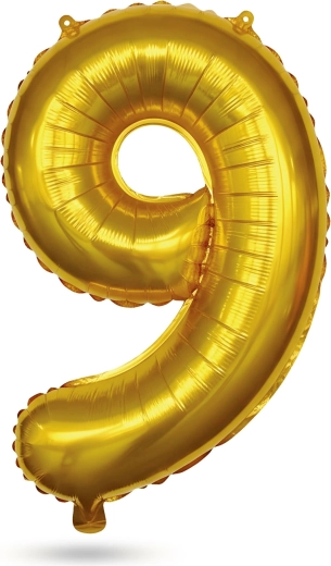 Palloncino in foil dorato a forma di numero 9, 40 pollici