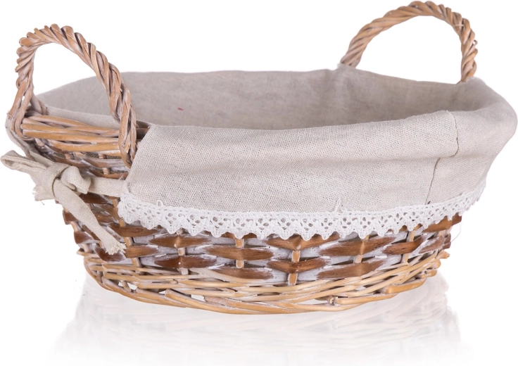 Cestino rotondo in vimini Duo con manici 30 × 11 cm, marrone e bianco, bordo in pizzo